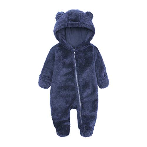 Newborn Baby Snowsuit Fleece Lined Onesie Outfits Warm Hooded Romper for Infant