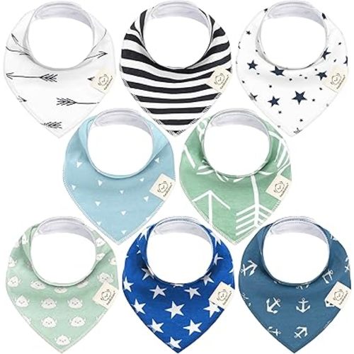 KeaBabies 8-Pack Organic Baby Bandana Drool Bibs for Boys Girls - Soft Cotton Drooling & Teething Bibs for Infants, Toddlers, Super Absorbent Cotton Bandana Bibs for Baby Boy & Girl (Adventurer)