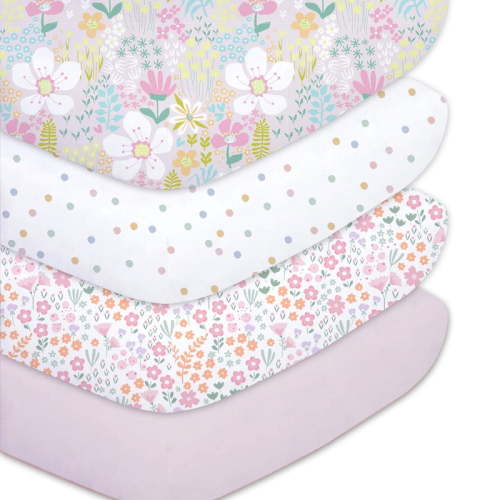 Plushii Baby Crib Sheets Fitted 4 Pack for Boys & Girls, 52'’ x 28'' Soft Microfiber Toddler Bed Sheets for Standard Crib & Toddler Mattresses (Flower)