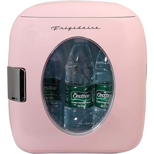 Frigidaire Retro Mini Personal Fridge Cooler, Holds 9L or 12 Cans, Portable for Car, Office, Bedroom, Dorm Room, or Cabin, Features Plugs for Home Outlet & 12V Car Charger - 10"D x 7"W x 10.5"H, Pink