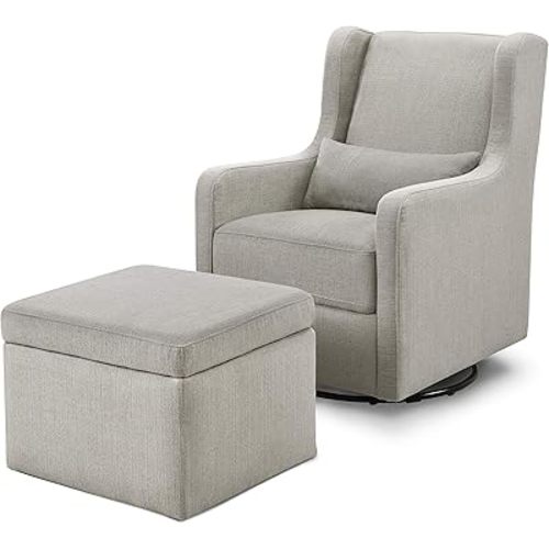 Carter's by DaVinci Adrian Swivel Glider with Storage Ottoman in Performance Cream Linen, Water Repellent and Stain Resistant, Greenguard Gold & CertiPUR-US Certified