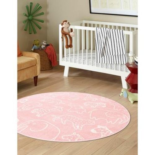 Unique Loom Whimsy Kids Collection Area Rug - Safari Animals (3' 3" Round Gray/ivory)