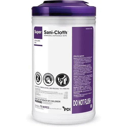 Super Sani- Cloth Germicidal Disposable Wipe, X-Large 5'' x 8'' Wipe, Pop Up Dispenser of 65
