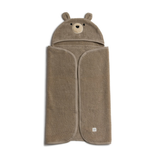 Tiny Kind Cozy Critter Organic Towel - Taupe Bear, 0-12M