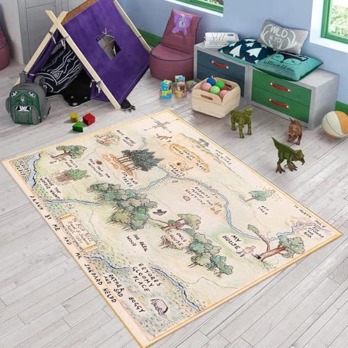 Kids Room Rug, Pooh Bear Map, Soft Play Rug, 140x200cm