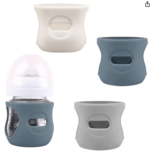 3 Pack Silicone Sleeves for Avent Natural Glass Baby Bottles, Anti Breakage Baby Bottle Holder, Compatible Philips Avent Glass Natural Baby Bottle 4 oz(Grey+Dark Blue+Apricot)