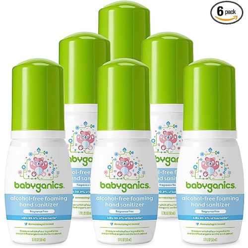 Babyganics Foaming Pump Hand Sanitizer, Alcohol Free, Travel Size, Fragrance Free, Kills 99.9% of Common Bacteria, Moisturizing, 1.69oz (Pack of 6)