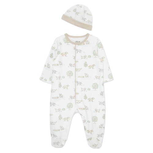 Baby Puppy Park Cotton Footie & Hat Set, 6M, Ivory