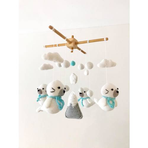 Baby seal nursery mobile, crochet baby mobile, Crochet baby seals, Baby Crib Mobile, Nursery crib mobile, handmade baby mobile