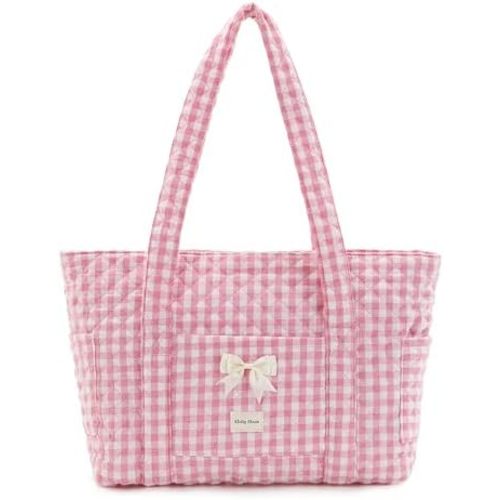 Quilted Tote Bag for Women, Quilted Floral Tote Bags with Zipper, Cute Bow Cotton Patchwork Shoulder bag for Daily