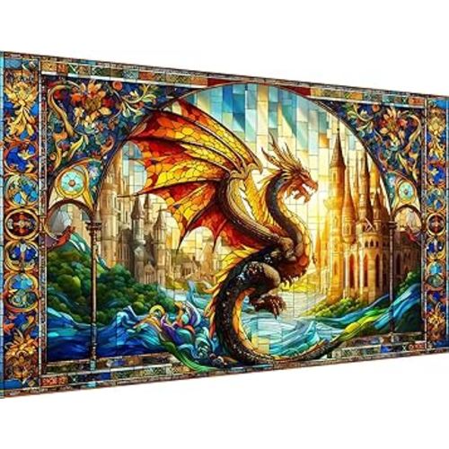 igoodom Large Diamond Painting, Stained Glass Dragon Diamond Art Kits for Adults, Full Drill Round Big Diamond Painting, DIY Gem Art and Crafts for Home Wall Decor Gift 27.5 X 15.7inch