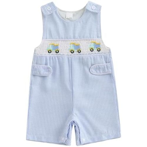 Toddler Western Baby Boy Clothes Horse Riding Embroidery Smocked Jumpsuit Sleeveless Romper Spring Summer Outfit