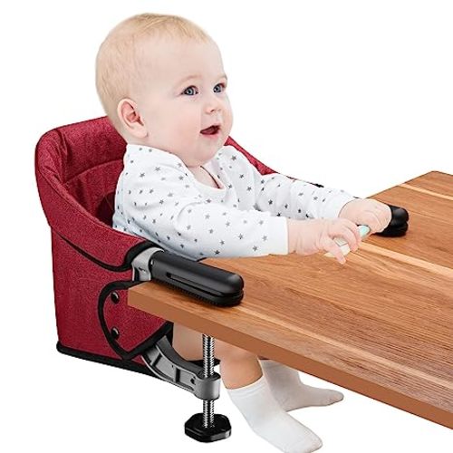 Hook On Chair,Clip on High Chair, Fold-Flat Storage Portable Baby Feeding Seat, High Load Design, Attach to Fast Table Chair Removable Seat for Home and Travel(Red) - Hook On Chair Without Tray - HC19 Red