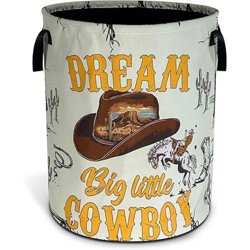 Western Cowboy Laundry Basket Oxford Cloth Cowboy Hat Desert Laundry Hamper With Handle Foldable Portable Clothes Storage Basket 18.9 X 16.5 In Storage Bag For Laundry Room/Bathroom/Bedroom