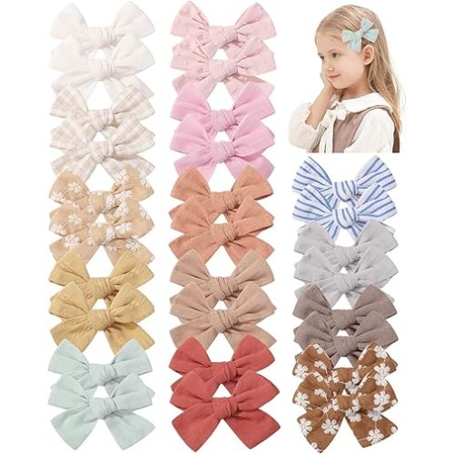 doboi 28PCS Baby Girls Hair Clips Hair Bows Cotton Linen Bows for Girls Hair Accessories for Baby Toddlers Kids with Non-slip Strips