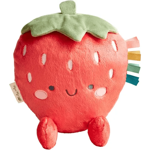 Itzy Ritzy Snuggles Plush Toy – Soft Stuffed Animal for Babies, Kids & Adults – Sensory Ribbons & Textured Fabrics for Tactile Play – Cozy & Cuddly Companion for Newborns & Up (Strawberry)
