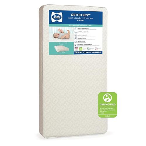 Sealy Baby Ortho Rest Extra Firm Waterproof Baby Crib Mattress & Toddler Bed Mattress, 150 Premium Coils, Orthopedic Airy Comfort, GREENGUARD Air Quality Certified - Made in USA, 52"X28" - Natural