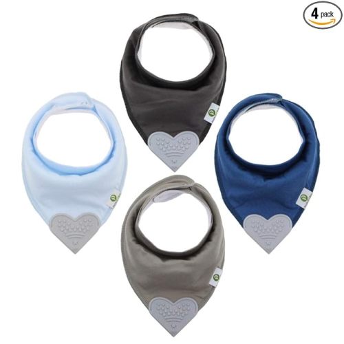 Pickle & Olive Baby Bandana Teething Bibs with Attached Silicone Teether - Set Of 4 -Solid Blues