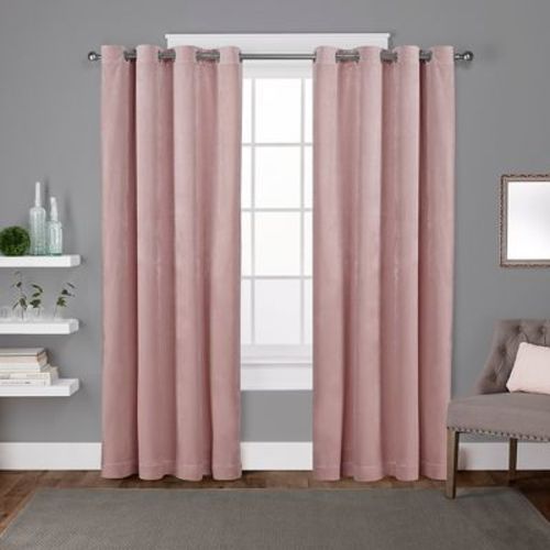 Set Of 2 84"x54" Velvet Heavyweight Grommet Top Window Curtain Panel Blush: Polyester, Light Filtering - Exclusive Home