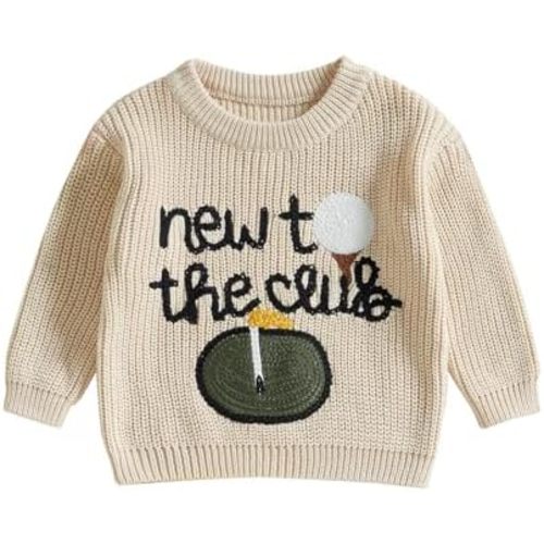 Toddler Baby Boy Girl Golf Outfits New to The Club Embroidery Long Sleeve Knit Pullover Sweater Birthday Outfits