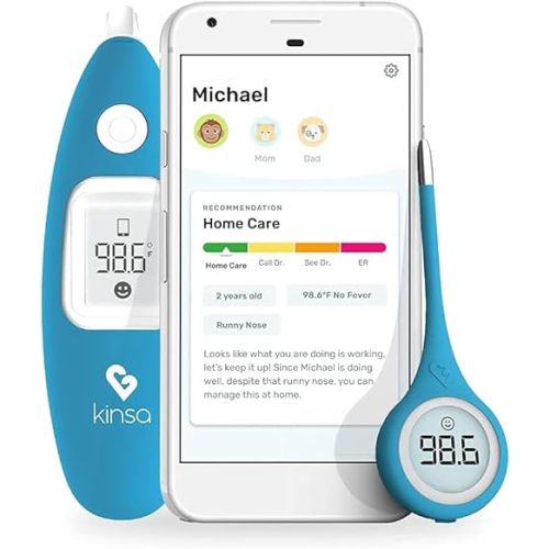 Kinsa Classics Bundle - Smart Ear & QuickCare Digital Smart Thermometers - Take Oral, Rectal, Armpit or Ear Fever Readings