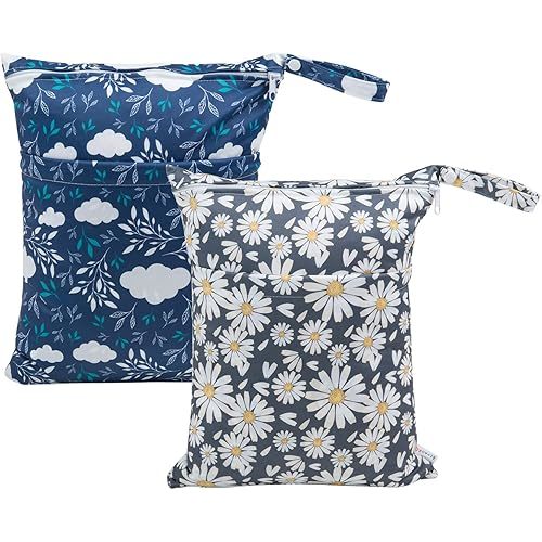 ALVABABY 2pcs Cloth Diaper Wet Dry Bags Waterproof Reusable with Two Zippered Pockets Travel Beach Pool Daycare Soiled Baby Items Yoga Gym Bag for Swimsuits or Wet Clothes L12208