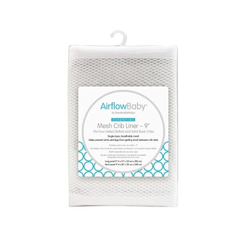 AirflowBaby Breathable Mesh Liner for Full-Size Cribs, 9"H (23cm) Essential 2mm Mesh, White (Size 4FS Covers 3 or 4 Sides)