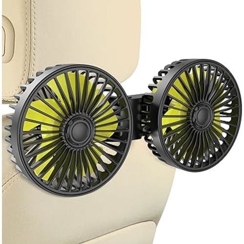 Wowok Car Fan for Rear Seat Passenger Dual Head USB Car Seat Fan for Backseat Kids, 360° Rotatable 3 Speeds Air Circulation Fans for Baby, USB Fans with Adjustable Clip for Vehicles SUV RV Vehicles