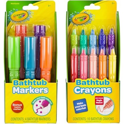Crayola Bathtub Crayons & Bath Tub Markers Gift Set – 10 Total Crayons & 5 Total Markers, Varying Colors including Inchworm Green & Firefly Red, Non-Toxic, Ages 3+
