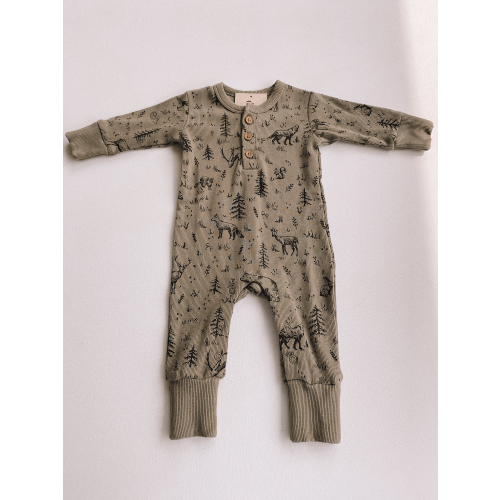 forest folk waffle button romper