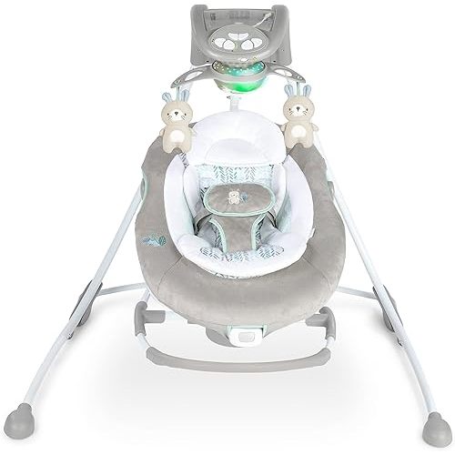 Ingenuity InLighten 2-in-1 Baby Swing & Rocker with Vibrations, Swivel Seat, Easy-Fold, Sounds & Lights, 0-9 Months Up to 20 lbs (Spruce)