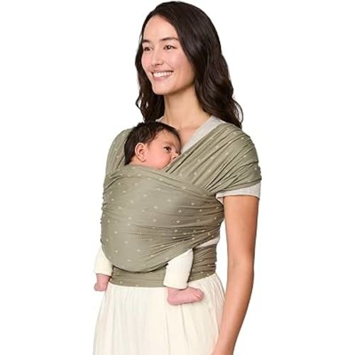 Ergobaby Sustainable Knit Aura Baby Carrier Wrap for Newborn to Toddler (8-25 lbs) - Comfortable, Ergonomic, & Ultra-Soft Newborn Wrap Carrier - One Size Fits Most - Rayon, Olive Diamond