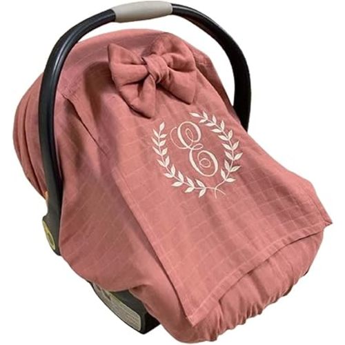 Custom Safety Seat Covers for Newborn Baby Car, Personalized Baby Car Seats Canopy Infant Car Seat Cover Muslin Gauze Ruffle and Peekaboo Mesh Window for Toddler Kids