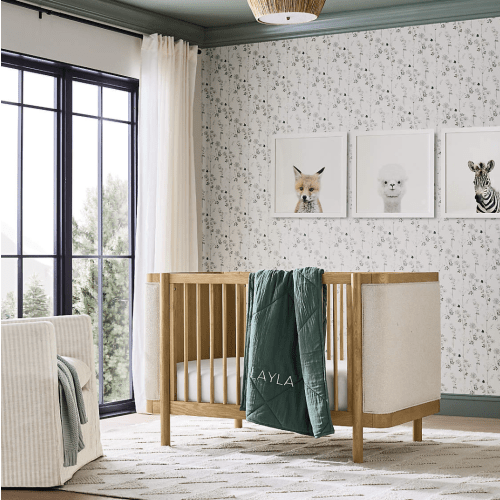 Redondo Upholstered Wood Baby Crib with Toddler Bed Rail