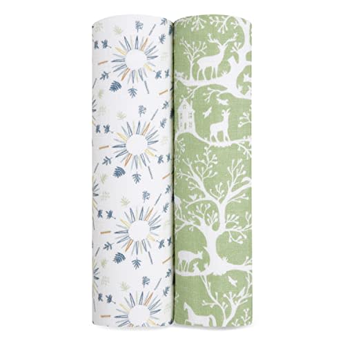aden + anais Essentials Swaddle Blanket, Muslin Blankets for Girls & Boys, Baby Receiving Swaddles, Newborn Gifts, Infant Shower Items, 2 Pack, Harmony