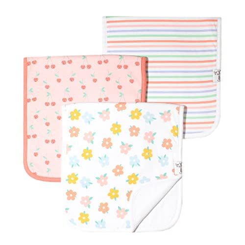 Copper Pearl Premium Baby Burp Cloths - 3-Pack Large Cotton Burp Cloths, Extra Soft Spit Up Rags with 3 Absorbent Layers, Perfect for Baby Girl Gifts (21" x 10" Size, Cheery Set)