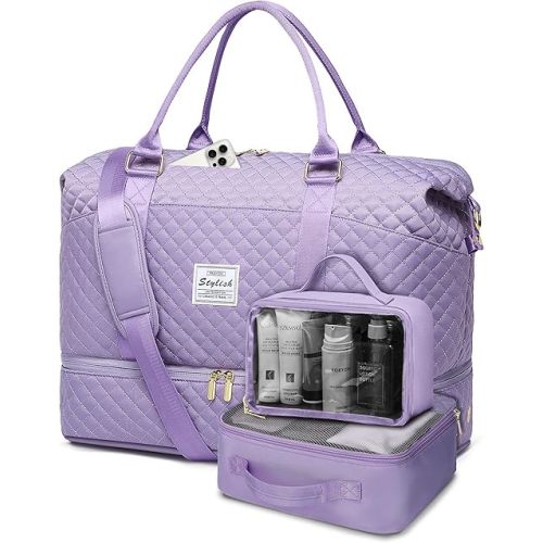 Weekender Bags for Women Duffle Bag - Travel Duffel Bag with Shoe Compartmen Carry on Overnight Bag Gym Duffel Bag with Wet Pocket Hospital Bags for Labor and Delivery Purple