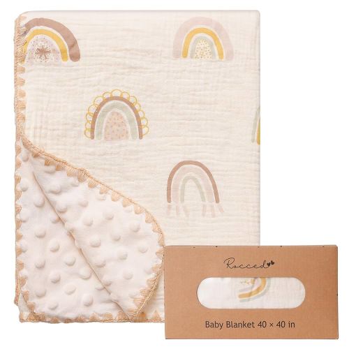Baby Blanket with Dotted Double Layers Muslin Soft Swaddle Blanket Cotton Neutral Receiving Blankets for Toddler Baby Quilt Throw Blanket Bed Throw Blanket for Newborn Unisex 40x40 Inch-Rainbow