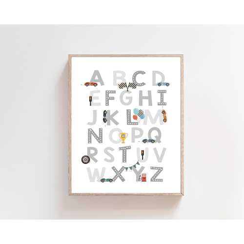 Race Car Decor - Alphabet - Baby boy nursery - Car Alphabet - ABC wall art - Printable abc - Alphabet poster - Race Car themed - car abc