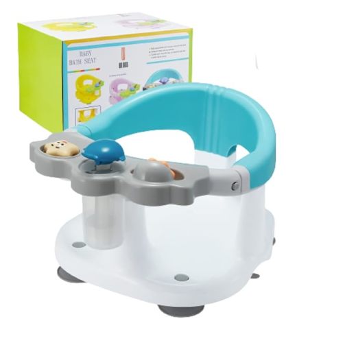 Baby Bath Seat [Original] - Ergonomic Backrest – Side Opening Design – 2 Rotating Toys + 1 Pressing Toy – 4 Strong Anti-Slip Suction Cups – Ideal Gift for Baby 6-36 Months! (White)