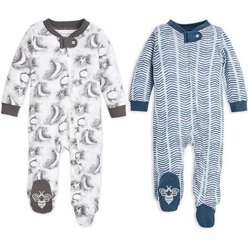 Burt's Bees Baby baby-boys Sleep and Play Pjs, 100% Organic Cotton One-piece Zip Front Romper Jumpsuit Pajamas - 3 Months