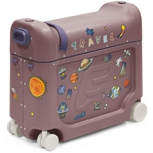 Stokke JetKids BedBox, Hazy Lilac - Ride-On Suitcase for Kids 2-7 Years Old (up to 77 lbs) - Transforms Into Bed - Includes Mattress, Decorative Stickers & Adjustable Carrying Strap