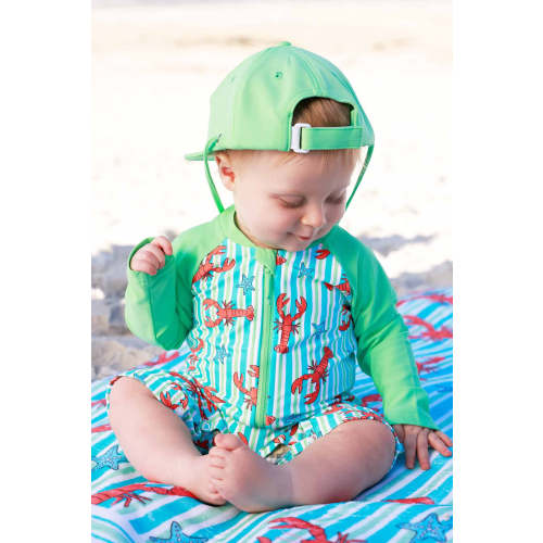 Long Sleeve Rash Guard Swim Romper Shortie in Pinch Me Blue | Caden Lane