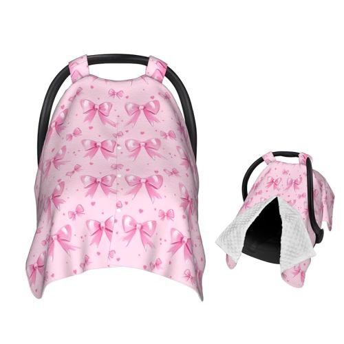 Pink Bow for Girl Baby Car Seat Canopy and Nursing Cover for Breastfeeding Multi-Use Cover Lightweight Infant Stretchy Carrier Carseat Winter Cover for Newborn Girls Boys