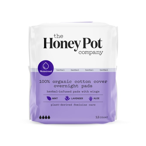 The Honey Pot Company, Herbal Overnight Pads with Wings, Organic Cotton Cover, 12 ct.