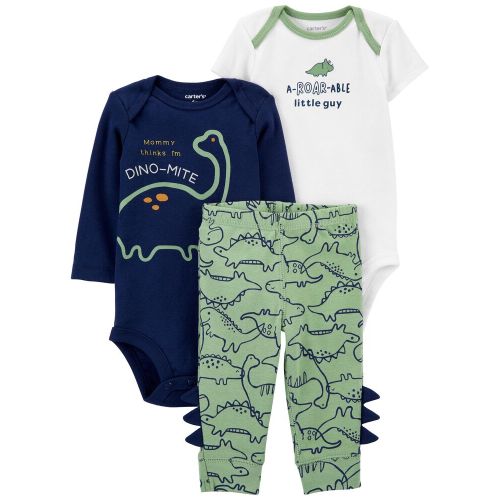 3-Piece Dinosaur Outfit Set - Green/Navy