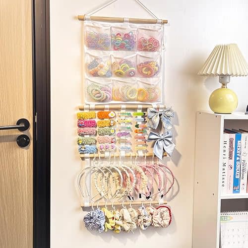LEHSGY Headband Holder Hair Bows Organizer for Girls, Large Capacity Bow Holder, Pre-Assembled Hair Accessories Wall Hanging Organizer for Toddler Baby Girl Nursery Room Décor