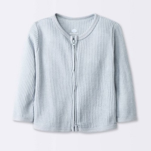 Baby Basic Waffle Zip-Up Layering Sweatshirt - Gray, Size: 3-6M