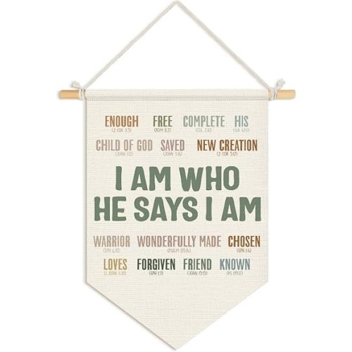 Positive Affirmations Christian Wall Decor for Classroom, Inspirational Wall Hanging Pennant Flag Banner, Bible Verse Wall Decor for Homeschool Playroom 15x11 Inch
