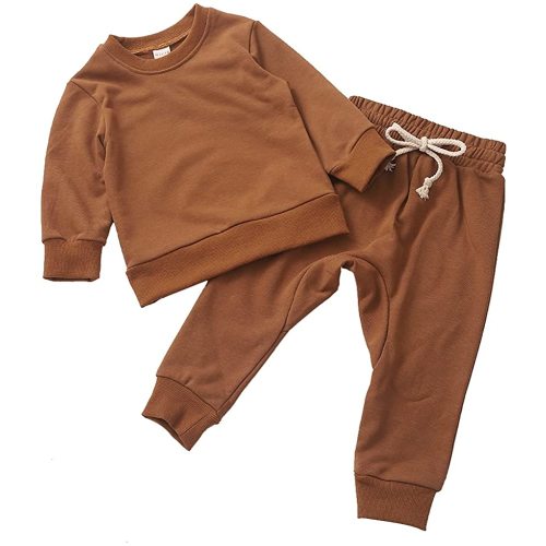 Gicrk Simple Toddler Baby Jogger Sets Girl Boy Kids neutral Clothes Casual Long Sleeve Sweatshirts Tops Pants Outfits
